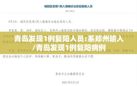 青岛发现1例复阳人员:系郑州输入/青岛发现1例复阳病例