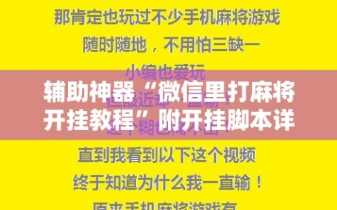 辅助神器“微信里打麻将开挂教程”附开挂脚本详细教程