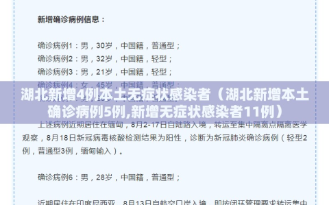 湖北新增4例本土无症状感染者（湖北新增本土确诊病例5例,新增无症状感染者11例）