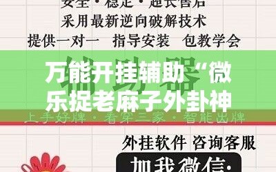 万能开挂辅助“微乐捉老麻子外卦神器下载安装”附开挂脚本详细教程